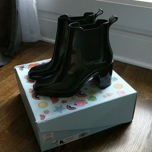 Black Patent Ankle Rain Boots
